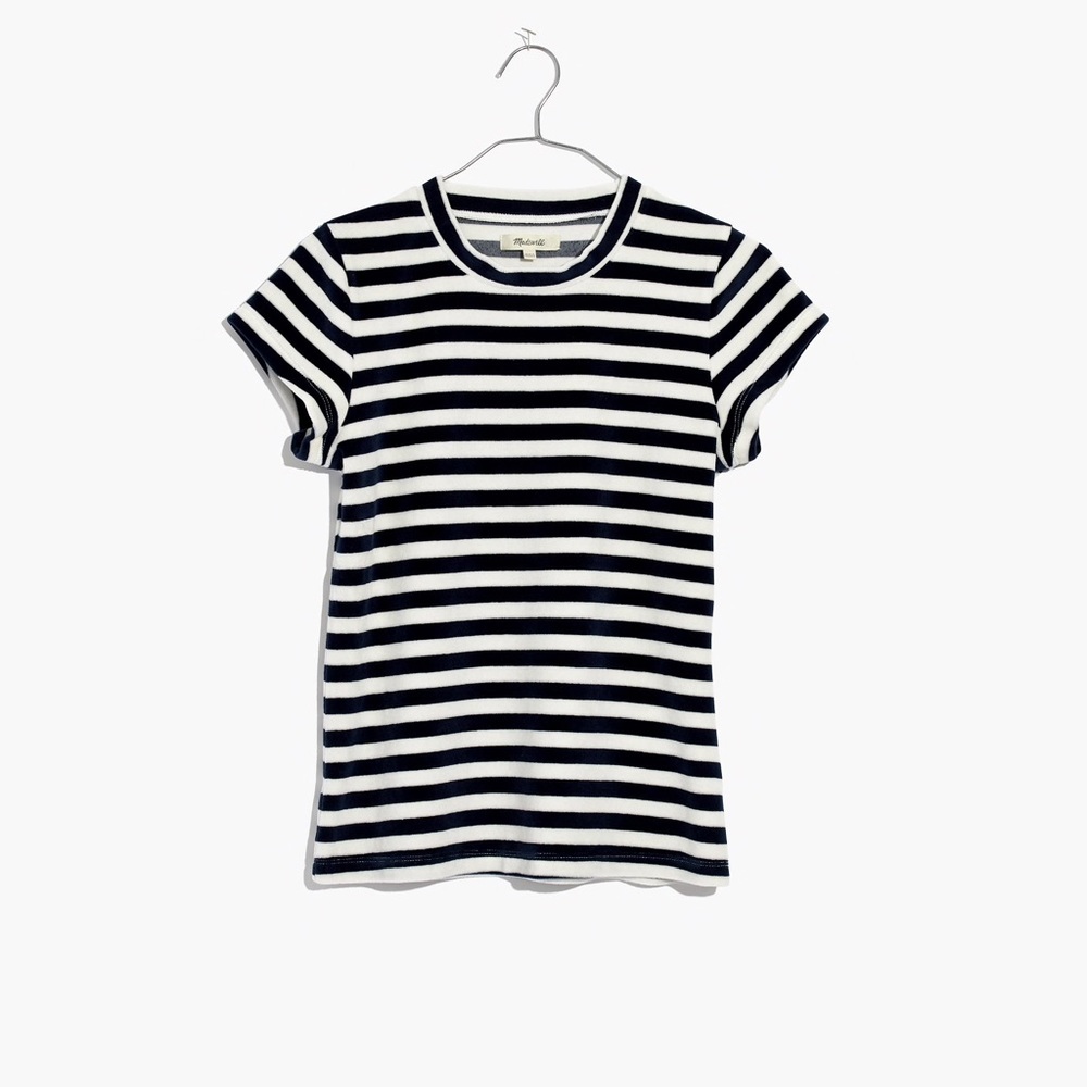 Velour crewneck tee in meg stripe -S - Picture 3 of 4
